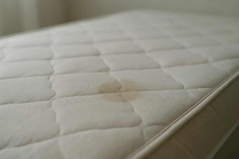 Vue rapprochée d'un matelas taché traité par des professionnels